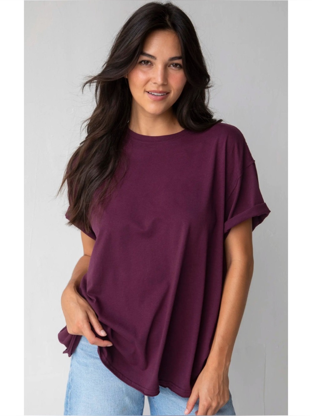 Natural Life Take It In Cotton Tee Oversized Raw Hems